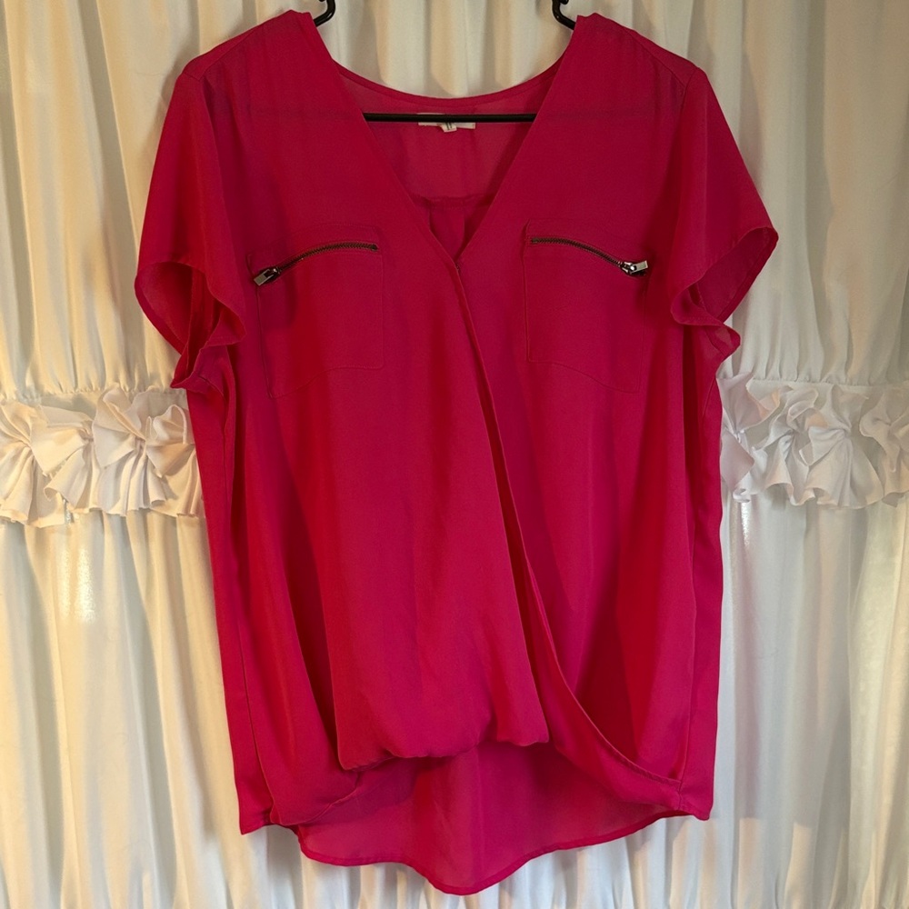 Sheer Pink Blouse with Zipper Accents